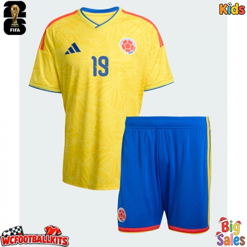 Colombia Rafael Santos Borre #19 Replica Home Stadium Kit for Kids World Cup 2026 Short Sleeve (+ pants)